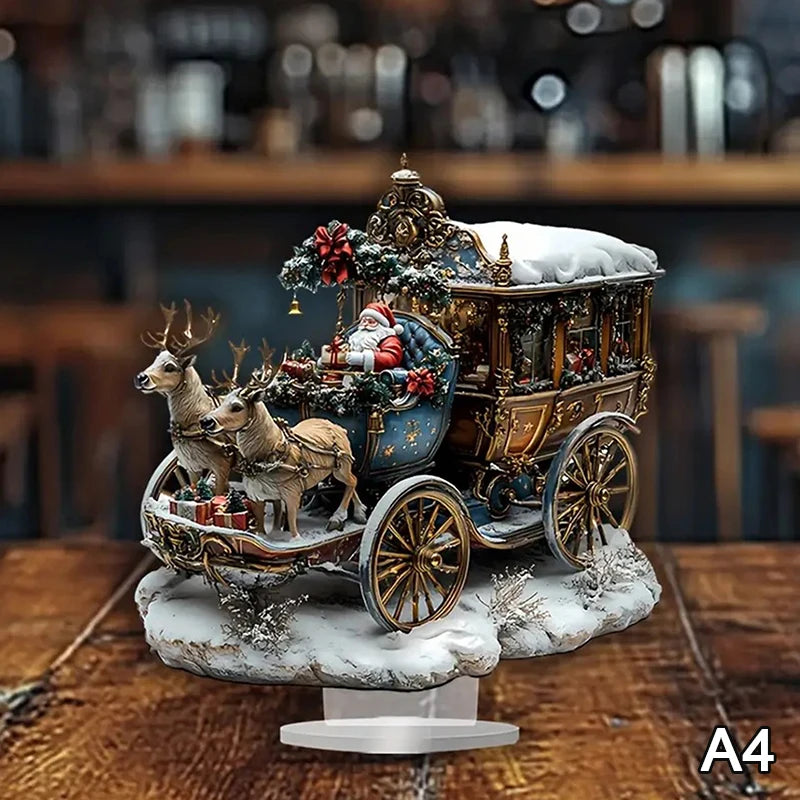 2D Flat Acrylic Christmas Desk Decor With Base Snowman House Rotating Carousel Design Indoor/Outdoor Home Office Decoration Vue A4