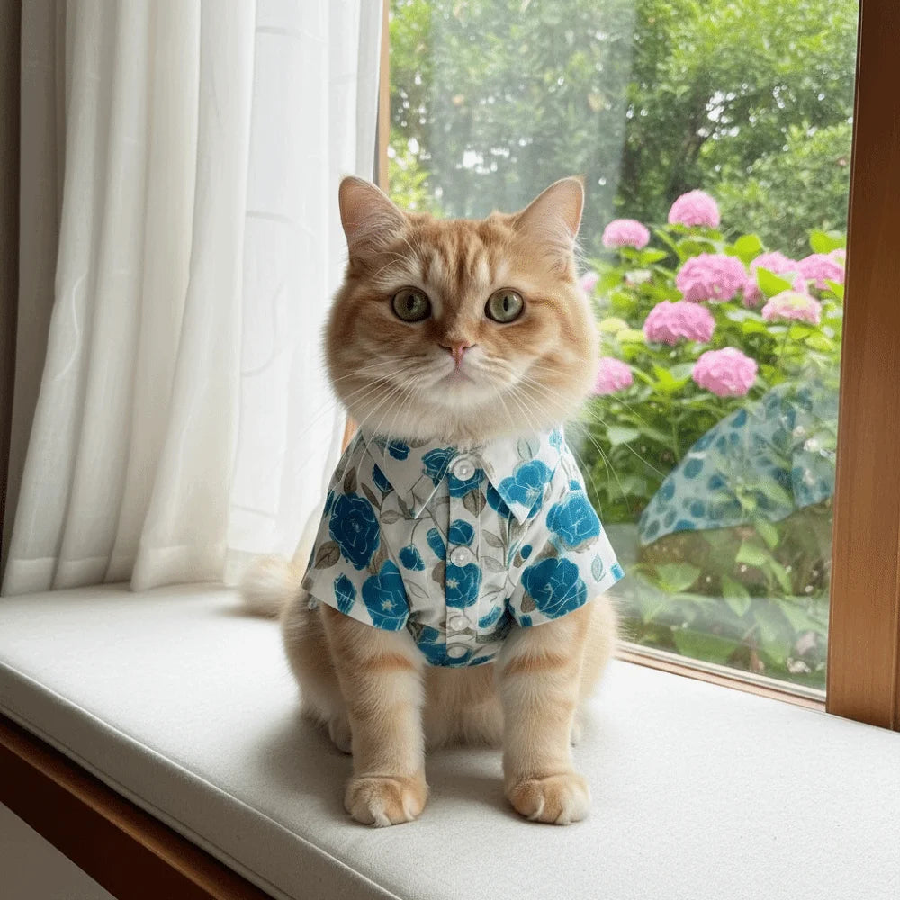 Flower Pattern Dog Shirt Breathable Thin Cat T-Shirts Soft Fabric Collared Style Dog Cooling Vest Outdoor Activities Vue