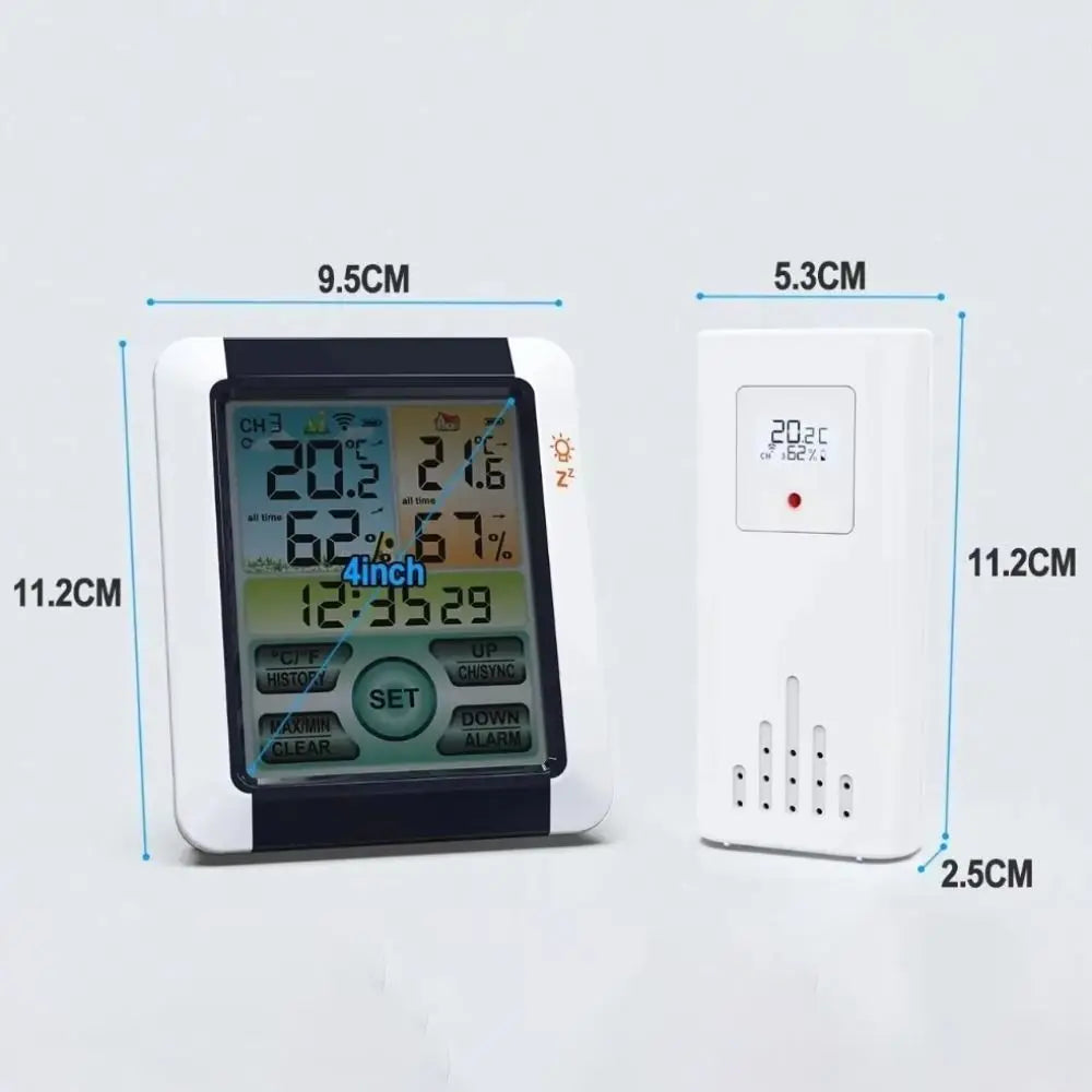 Wireless Temperature and Humidity Meter Alarm Clock Touch Screen Display Digital Weather Station Hygrometer Weather Forecast Vue