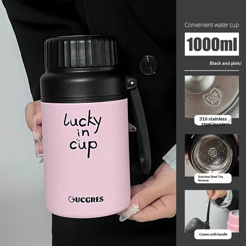 Portable Large-capacity 316 Stainless Steel Insulated Water Cup Tea Vue Black Pink