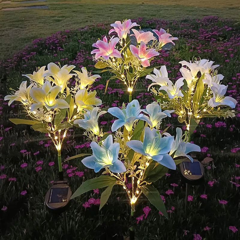 Solar Powered 7 Flowers Lily Lights Garden Lawn Lights Flower Lawn Lighting Outdoor Decor Lamp Pathway Floral Vue