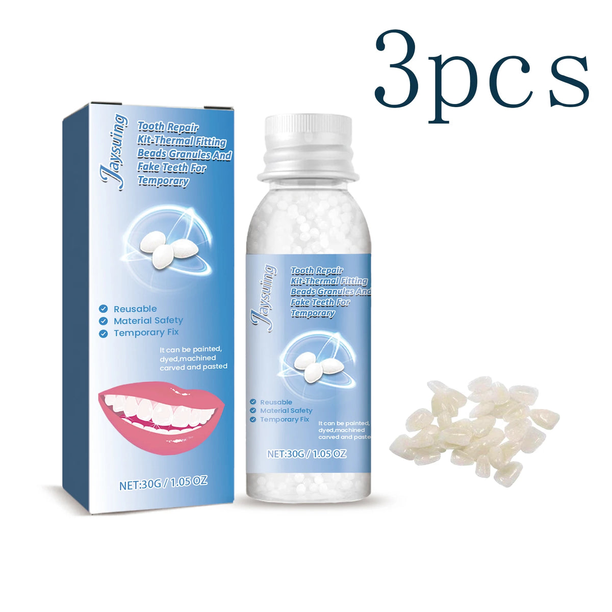 Temporary Tooth Repair Kit for Halloween Makeup, Fix Gaps, Cavities and Broken Teeth with Moldable Dental Resin Vue 3pcs