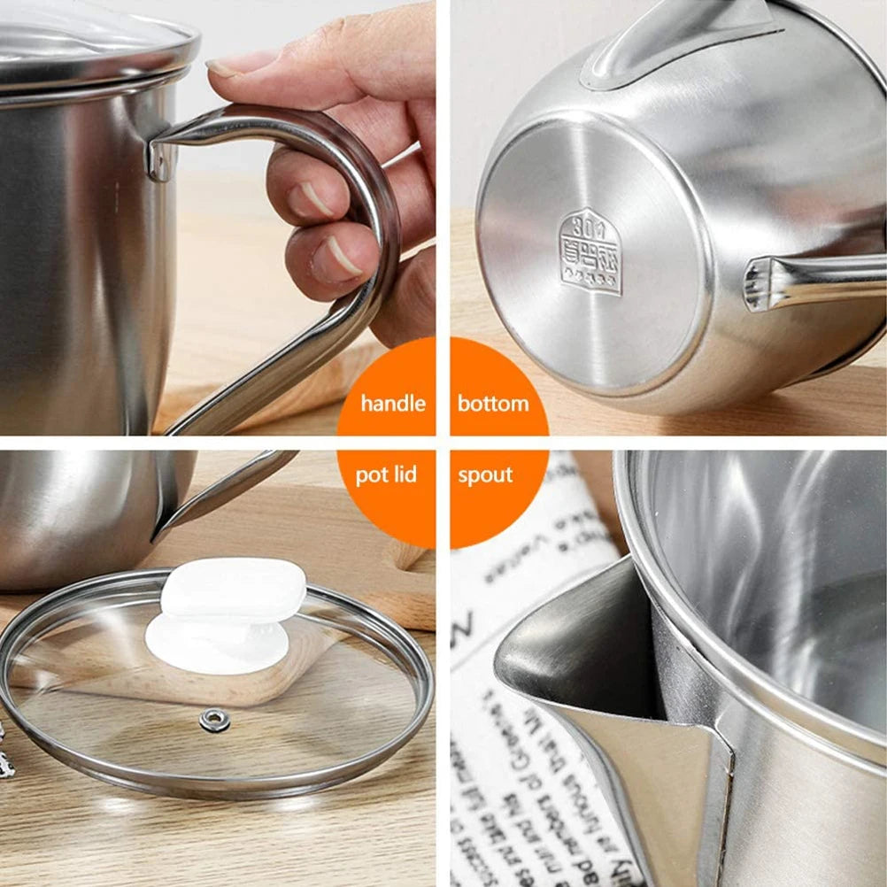Stainless Steel Oil Seperator Household Oil Filter Bowl with Lid Hot Pot Grease Skimmer Vue