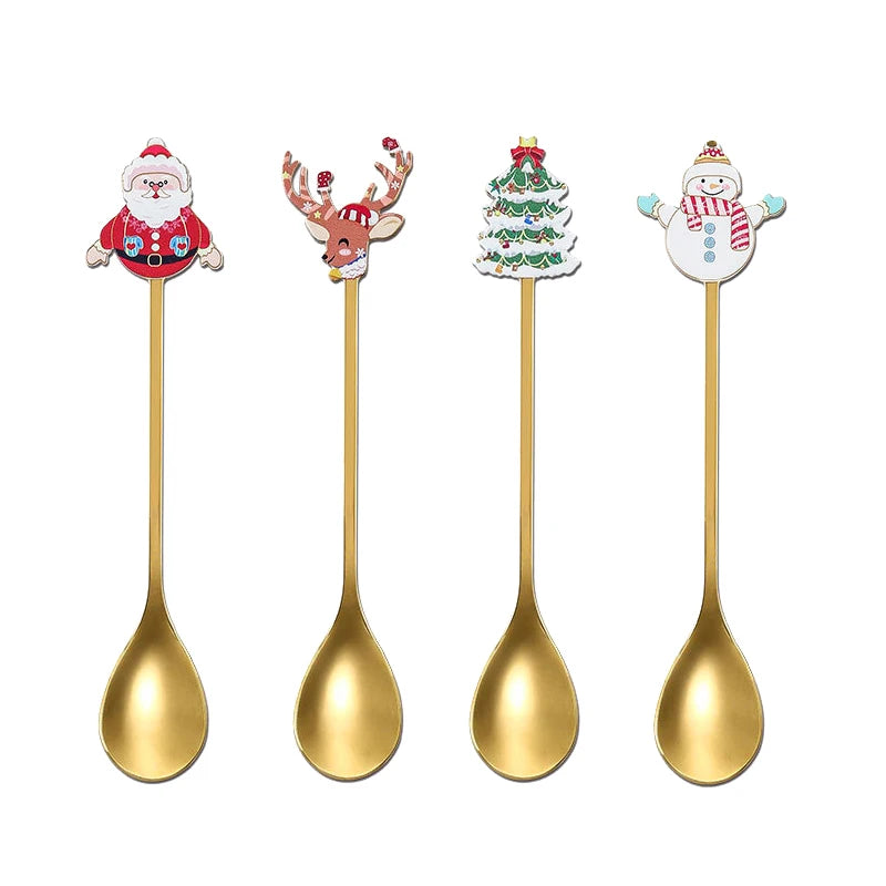 1-10PC Christmas Stainless Steel Cutlery Coffee Stirring Spoon Santa Claus Dessert Spoon Kitchen Utensils Holiday Gift Tableware Vue