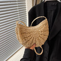 Half Round Straw Bag Women Summer Beach Rattan Shoulder Zipper Woven