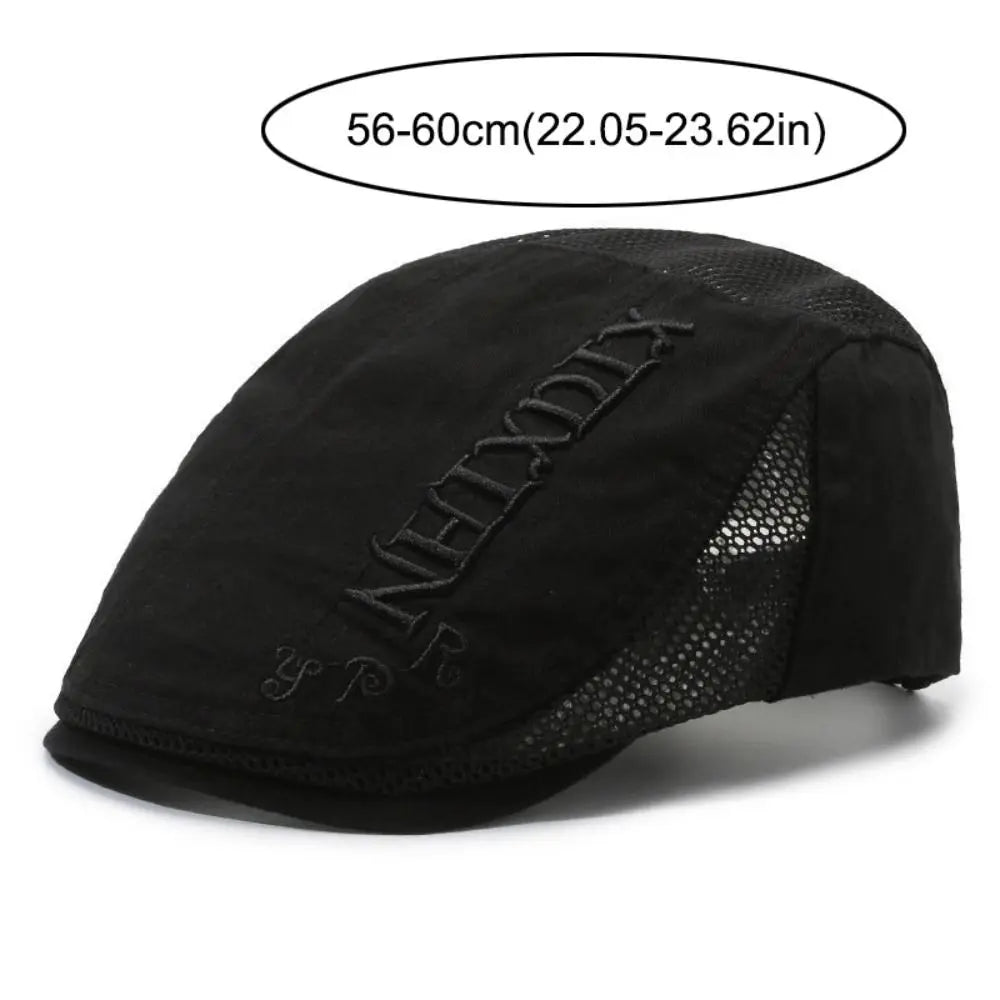 Letter Embroidered Mesh Back Flat Cap Adjustable Sun Protection