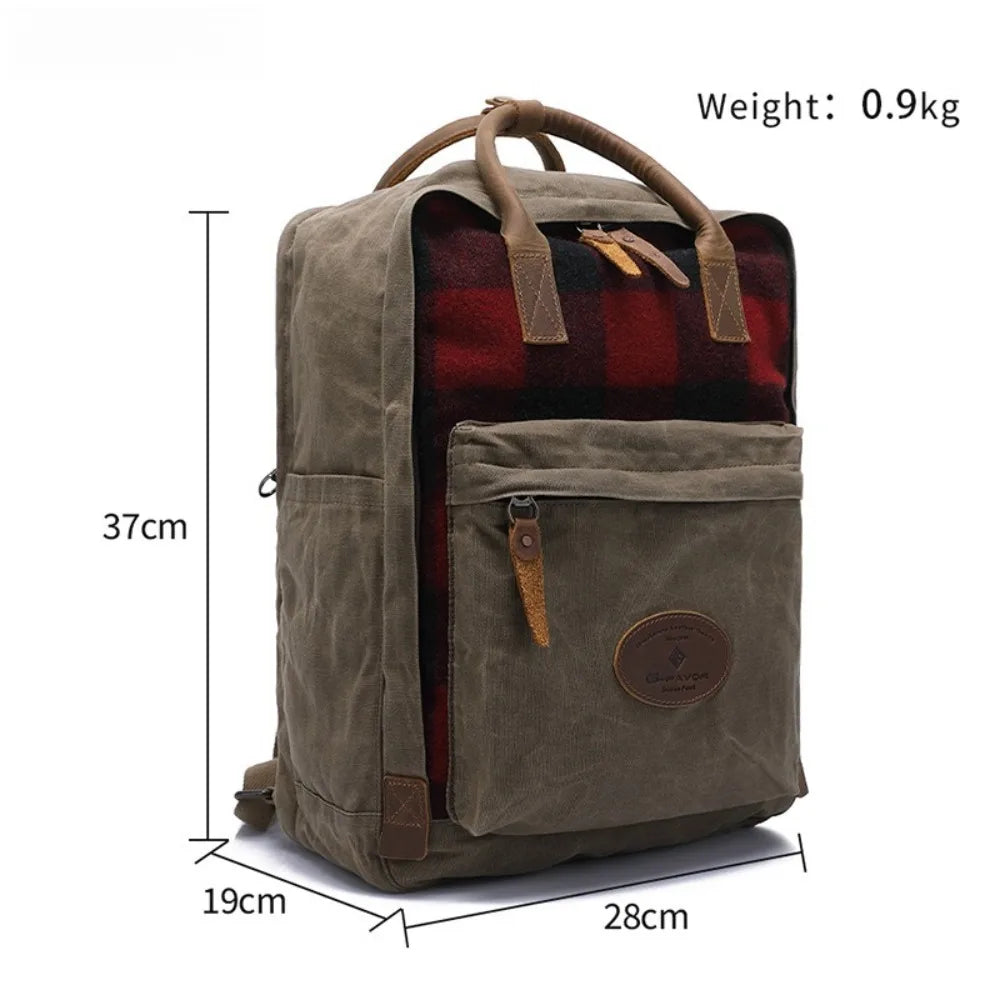 Popular Oil Wax Canvas British Plaid Backpack Men's Large Capacity Thickened Wear-resistant Trend Vue