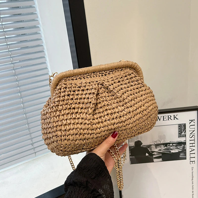 Summer Straw Weaving Crossbody Bag Fashionable Shell Women's Chain