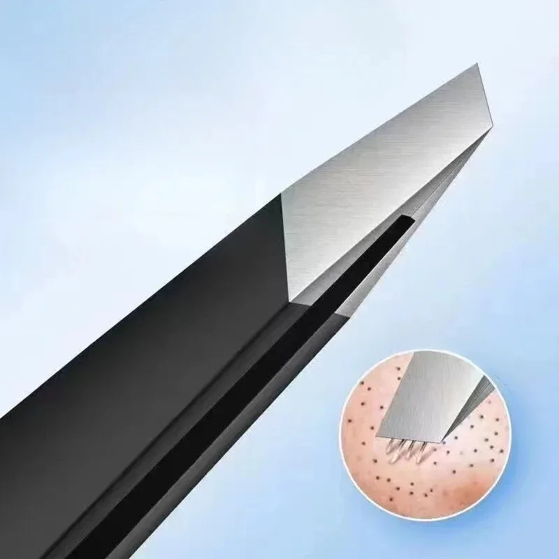 Professional Stainless Steel Black Eyebrow Tweezer with Slant and Flat Point Beauty Tools Eyelash Tweezer & Ingrown Hair Removal Vue