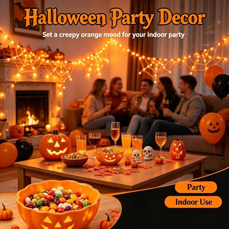 Halloween Spider Web String Lights, AA Battery Powered LED Lights for Indoor Outdoor Party Haunted House Decor Vue