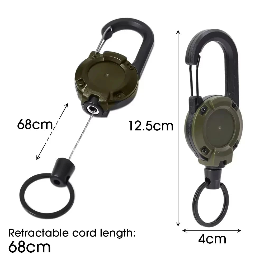1/5pcs Heavy Duty Retractable Pull Badges ID Reel Carabiner Key Chain Steel Wire Rope Buckle Key Holder Outdoor Keychain Tools Vue