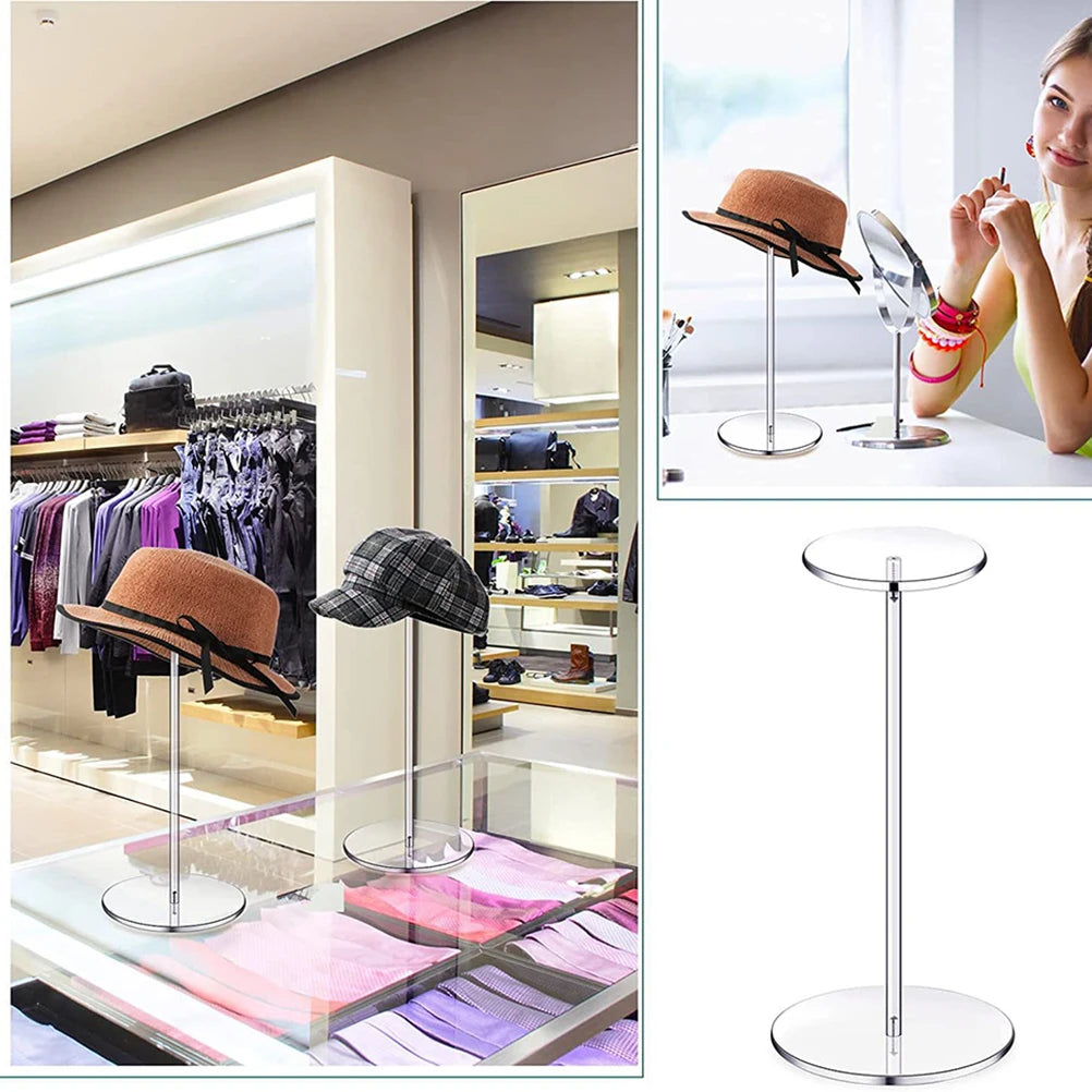 1pc Clear Acrylic Hat Stand and Wig Holder Rack with Pedestal and Round Base Tabletop Organizer Storage Rack Baseball Showcase Vue