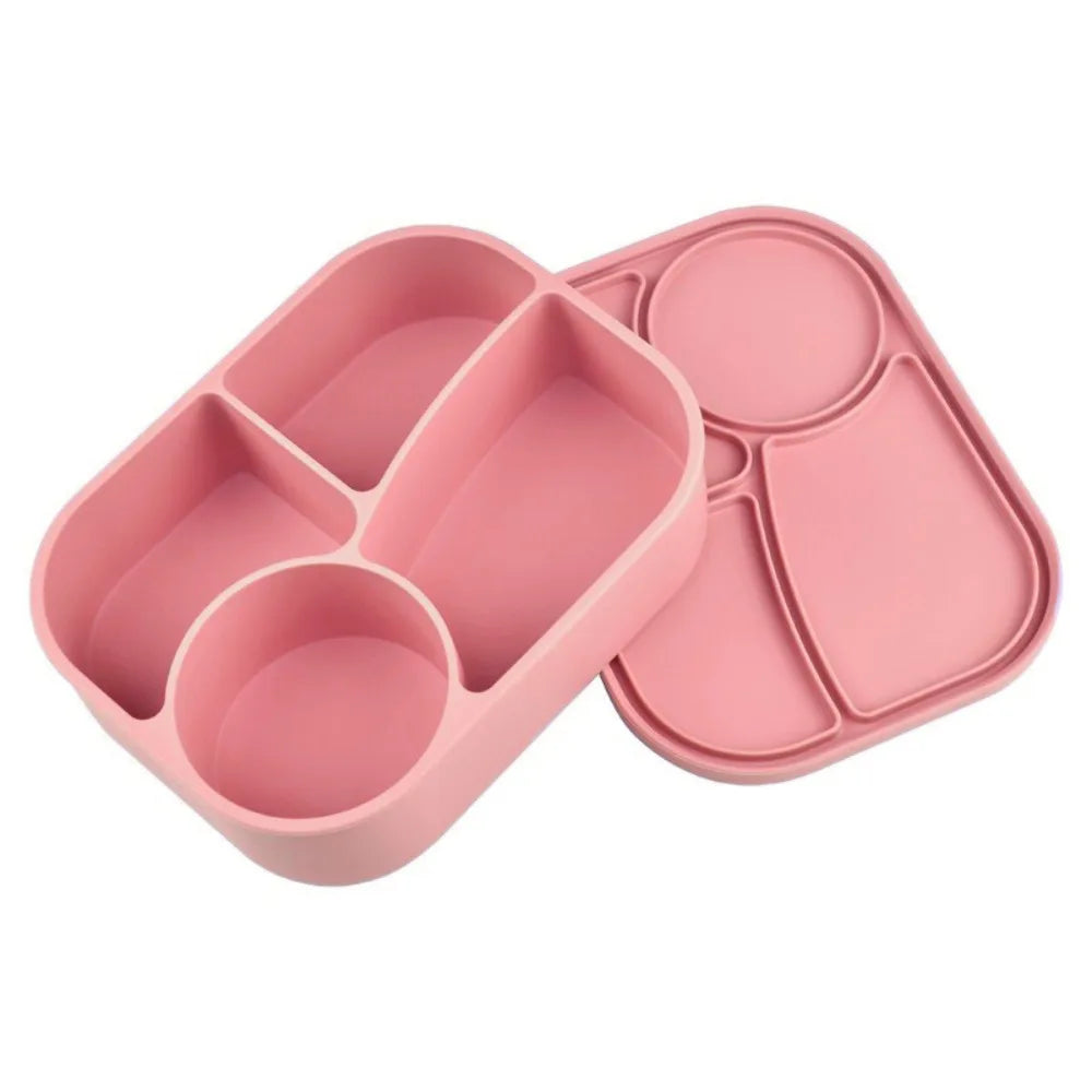 Rectangular Silicone 4 Grid Lunch Box Leak Proof Heat Resistant Lunch Container With Compartments Microwavable Fresh-keeping Box Vue Dark Pink