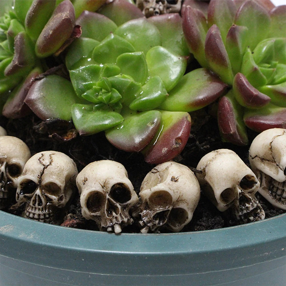 20Pcs Mini Skull Model Collectable Halloween Gothic Skull Sculptures Creative Festival Theme Landscape Garden Potted Plant Decor Vue