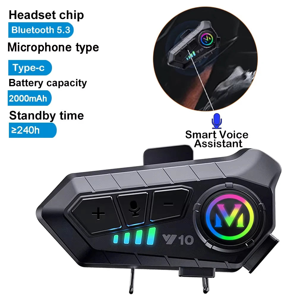 Bluetooth 5.3 Headset Wireless Helmet 2000Mah Ultra Long Standby Hands-Free Waterproof Mp3 Player Speaker Motorcycle Phone Kit Vue Default Title