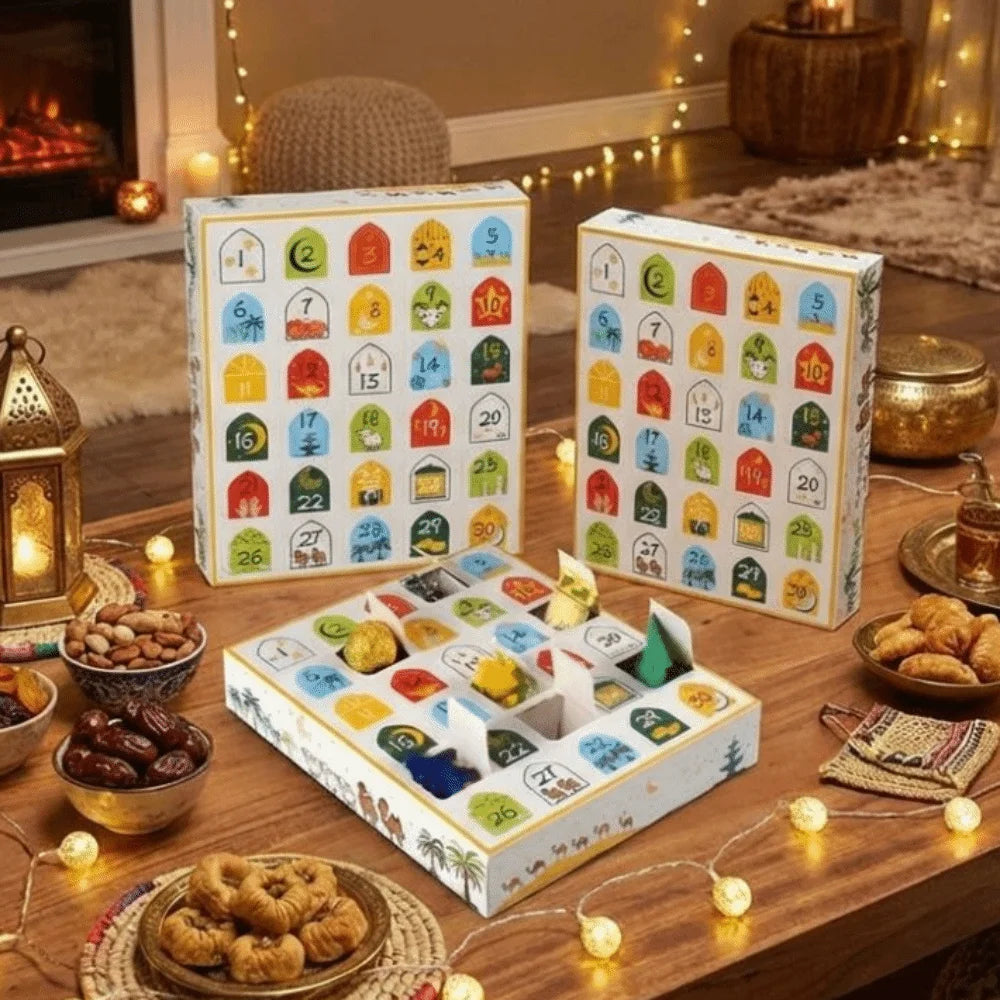 30 Empty Grid Ramadan Advent Calendar Box Paper Cartoon Pattern Surprise Gift Box Quick-release Middle East Theme Vue