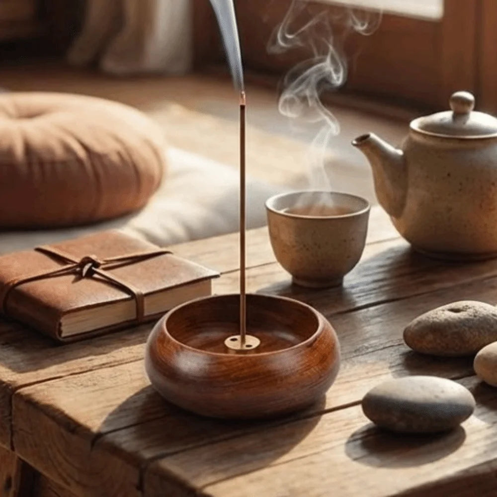 4 Holes Wooden Incense Holder Solid Wood Handcrafted Stick Holder Smooth Polished Retro Bowl Shape Censer Desktop Decor Vue