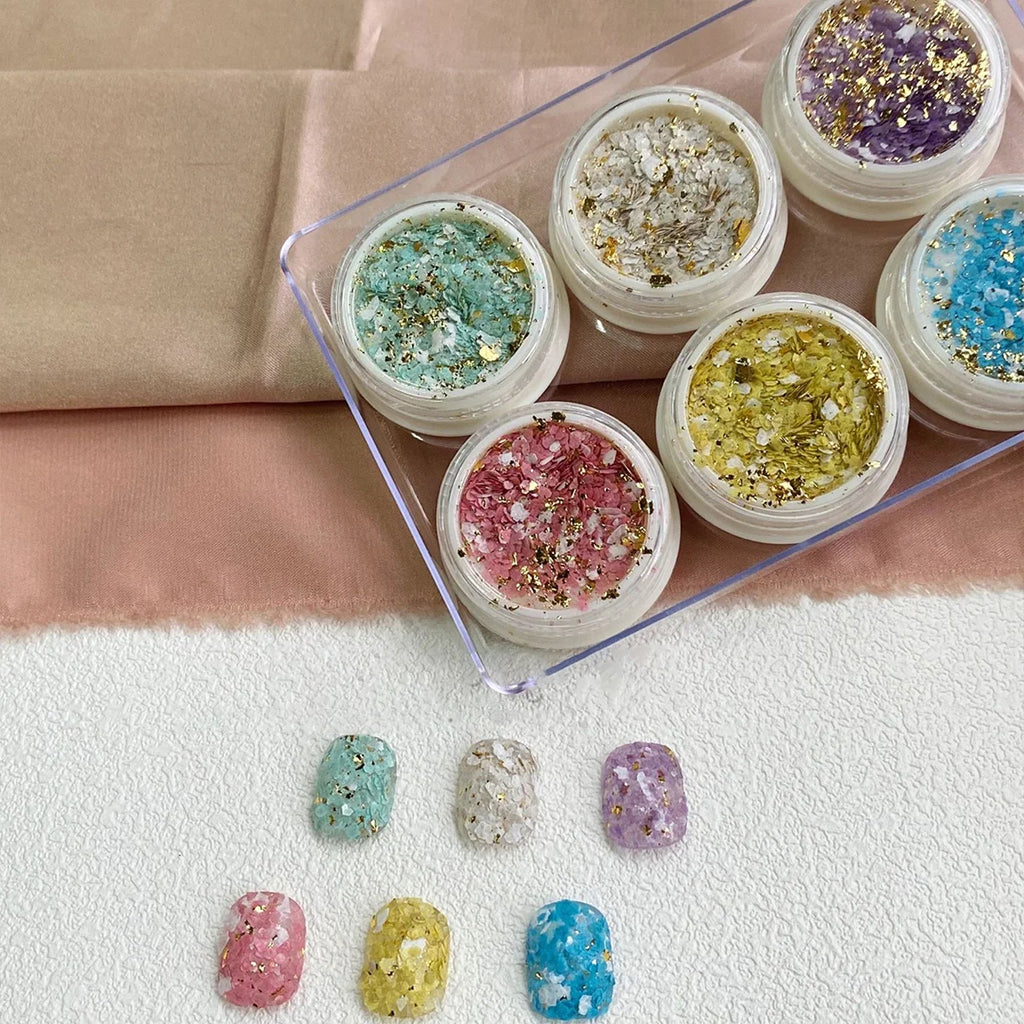 1set Nail Art Mineral Mica Sheet Gold Foil Glitter Powder Tin Foil Paper Nail Gold Foil Fragments Art Creation Decoration 6pcs Vue