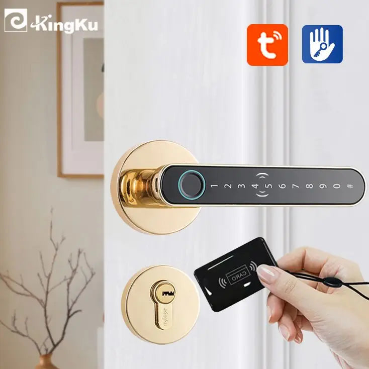 Smart Fingerprint Door Lock Handle for Home Apartment With Key card Digital Door Lock Keypad Keyless Entry electronic lock Vue