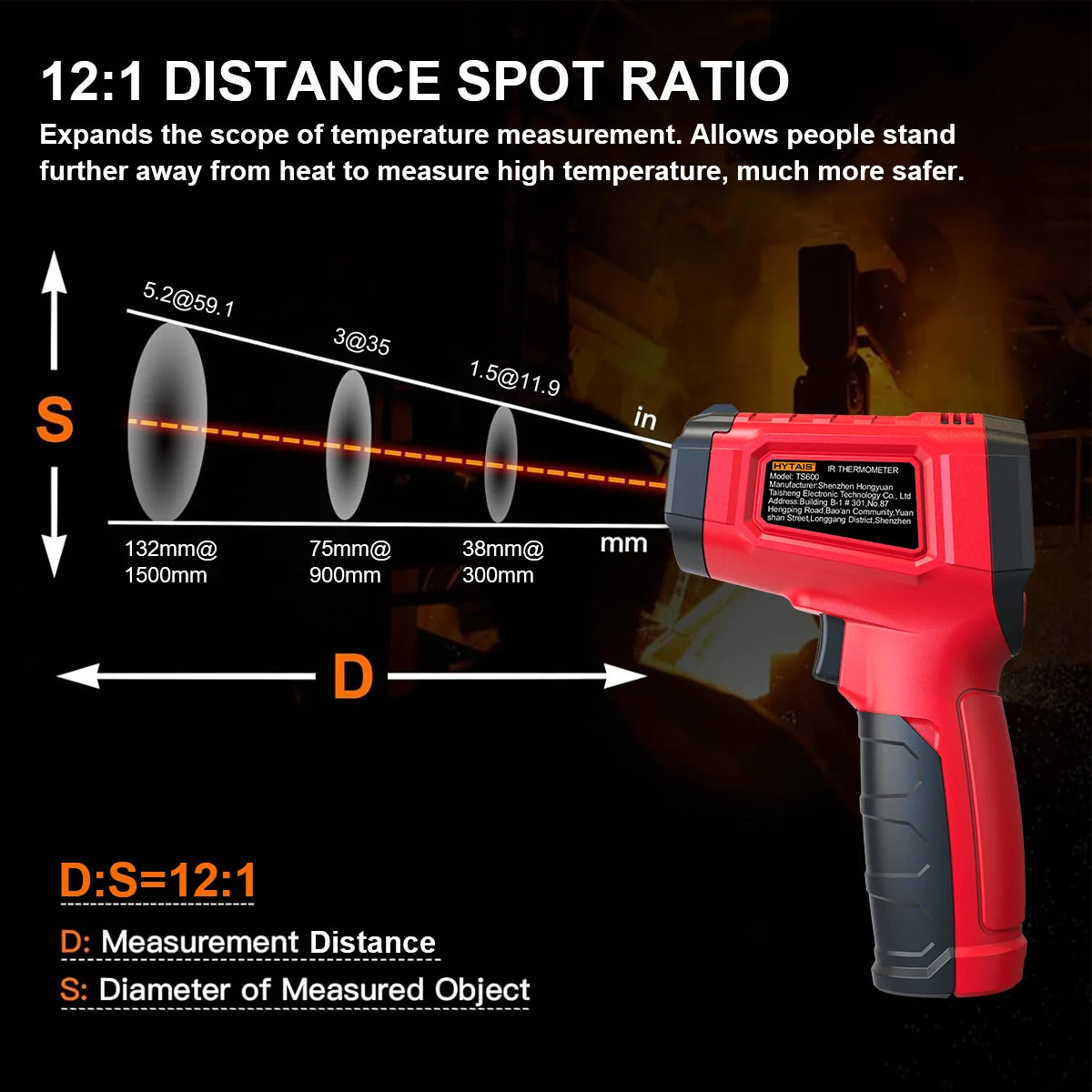 HYTAIS TS600 Infrared Non-Contact Thermometer Handheld Industrial Temp Gun Electronic Temperature Gauge -50℃ to 600℃ Greenhouse Vue