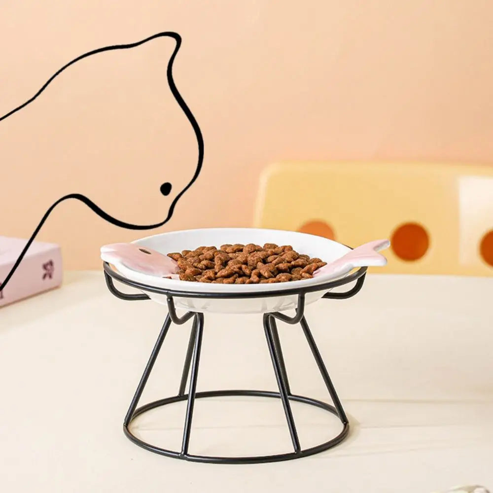 Ceramic Elevated Cat Bowl Cute Anti-Vomiting Pet Food Water Bowl Neck Protection Detachable Cat Feeding Station Pet Supplies Vue