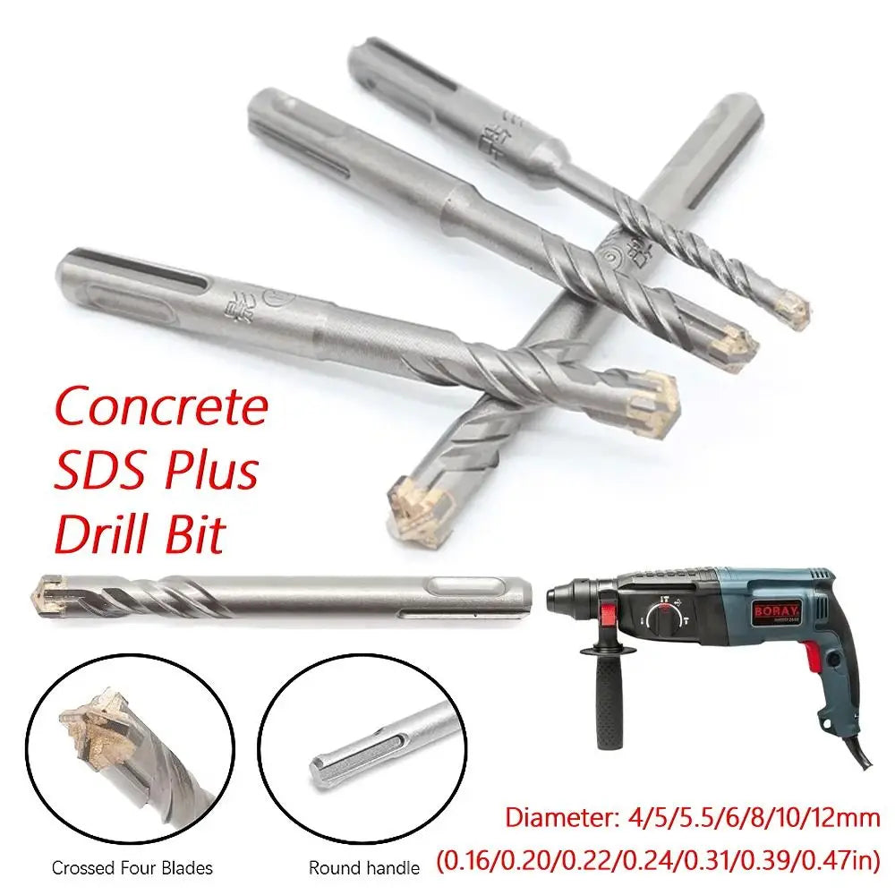 Cross Tips Concrete SDS Drill Bit 4 5 6 8 10 Round Shank Impact Vue