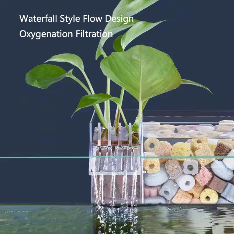 4 in 1 Acrylic Fish Tank External Filter Box Filter Dry and Wet Separation Small Silent External Suspend Aquarium Drip Overflow Vue