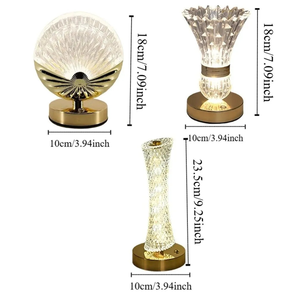 Dimmable Crystal Table Lamp Touch Control Soft Lights LED Desk Lamp Ornaments Adjustable Acrylic Night Light Restaurant Ambiance Vue