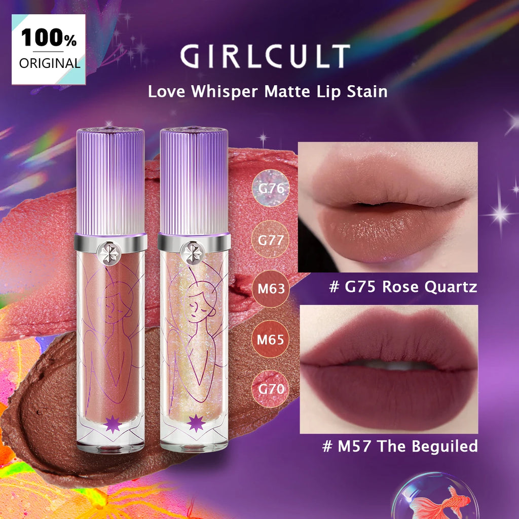GIRLCULT Love Whisper Matte Lip Stain-7 Shades,Velvety Matte Finish,Matte Color Lock,Silky Application Feel,Transfer-Resistant Vue