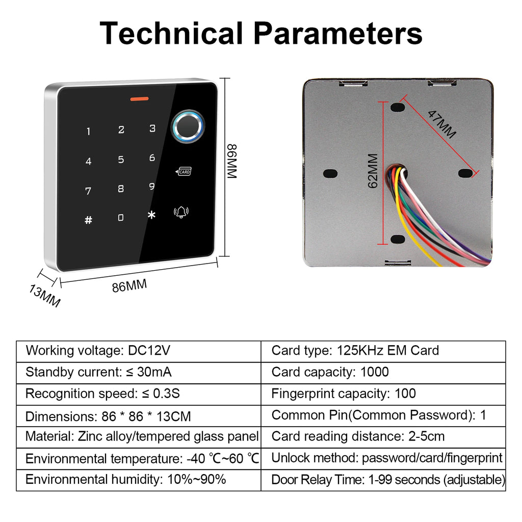 New Arrive Exquisite Design Zinc Backlight Fingerprint Keypad Standalone Metal for 12V Electric Access Control System Door Entry Vue