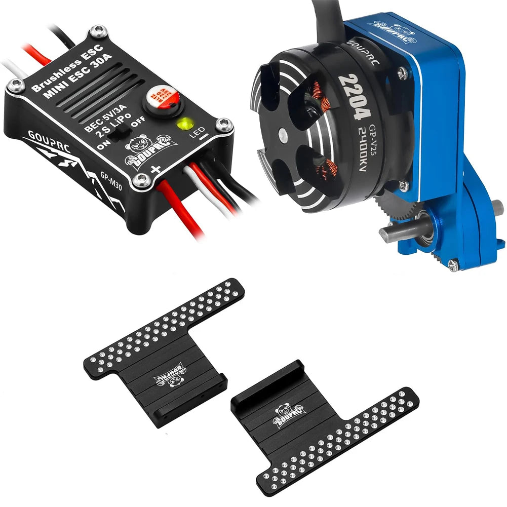 2204 2400KV Brushless Outrunner Motor with Transmission & 30A Brushless ESC for SCX24 RC Crawler Axial 1/24 RC Car Truck Vue Blue with Pedals