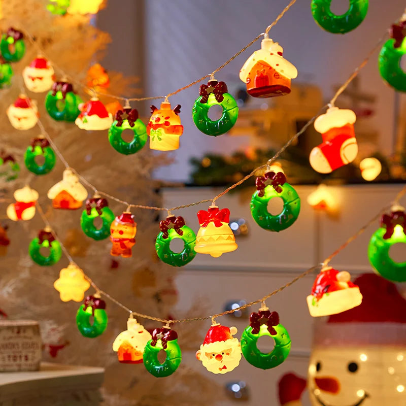 20LED Christmas String Lights, Battery Operated - Santa/Snowman/Tree Design for Indoor Party Bedroom Xmas Decoration Gift Vue Style D 3M20LED