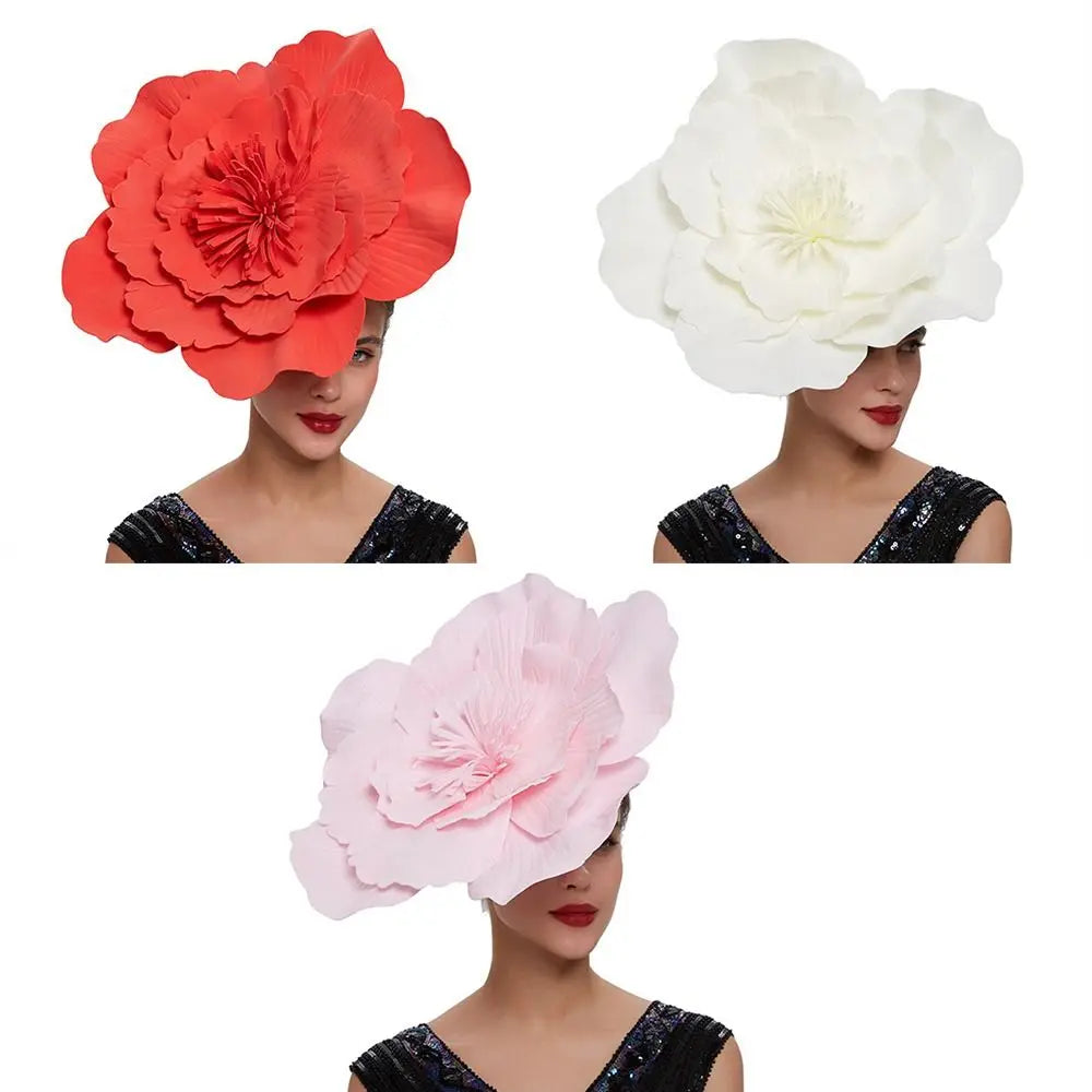 Fashion Feathers Bridal Hair Band Makeup Prom Large Flower Bow Hat