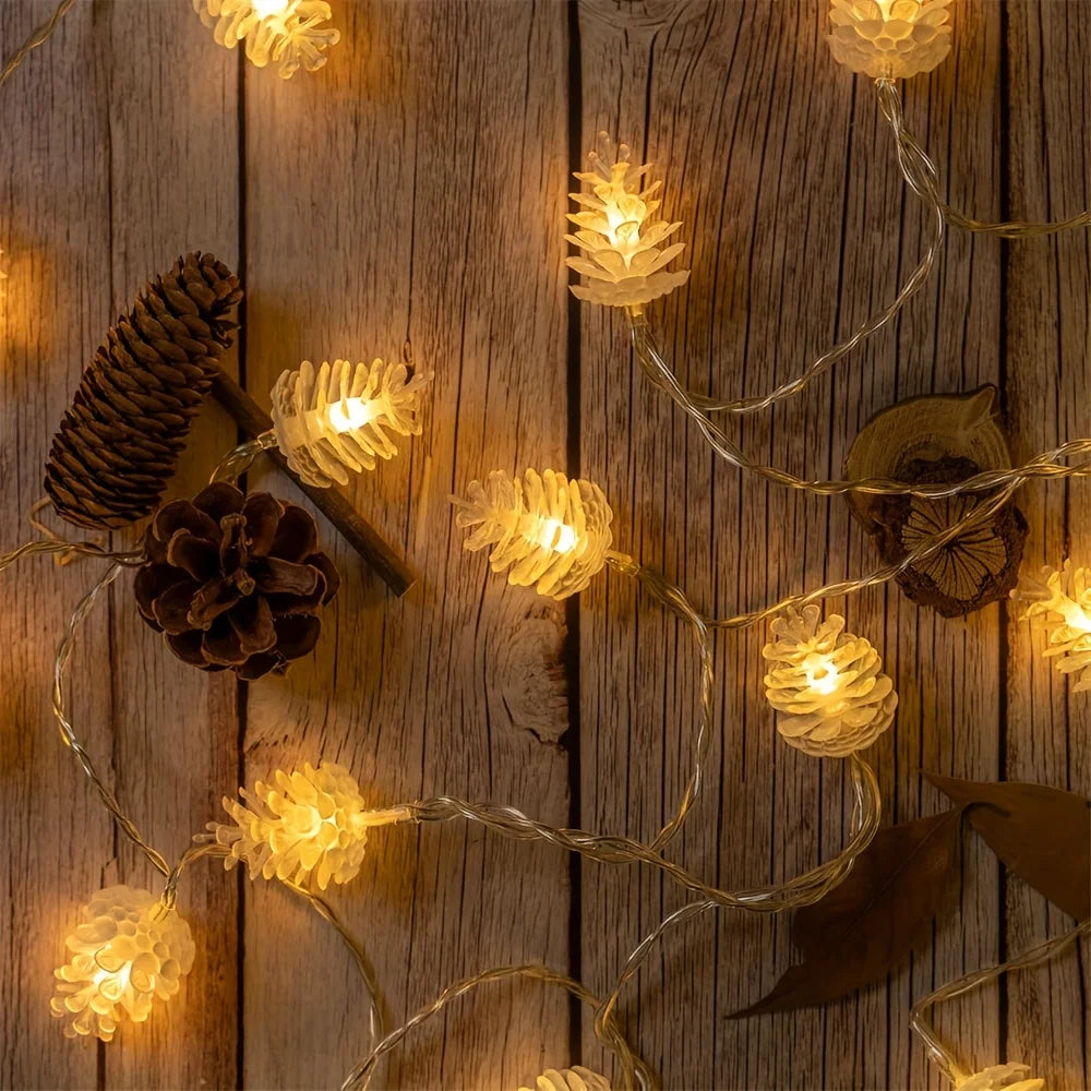 1PC 1.5/3M Battery Powered Pinecone Fairy String Lights, LED Christmas Tree Lights with Pine Cones for Living Room,Bedroom,Party Vue Warm White 1PC 1.5M10LED