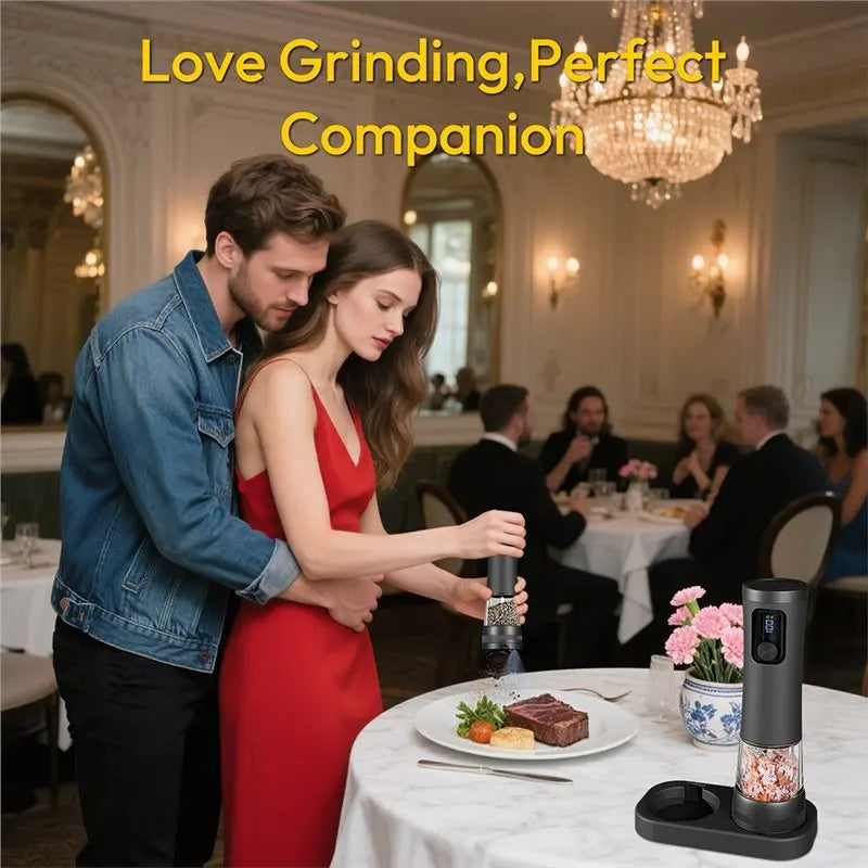 ABKW-Salt And Pepper Grinder Set Rechargeable Salt Grinder Automatic Pepper Grinder With Base Vue