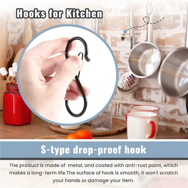 ABKW-S Hooks For Hanging - S Shaped Hooks For Kitchen Utensil And Closet Rod - Black S Hooks For Hanging Plants,Pots Vue