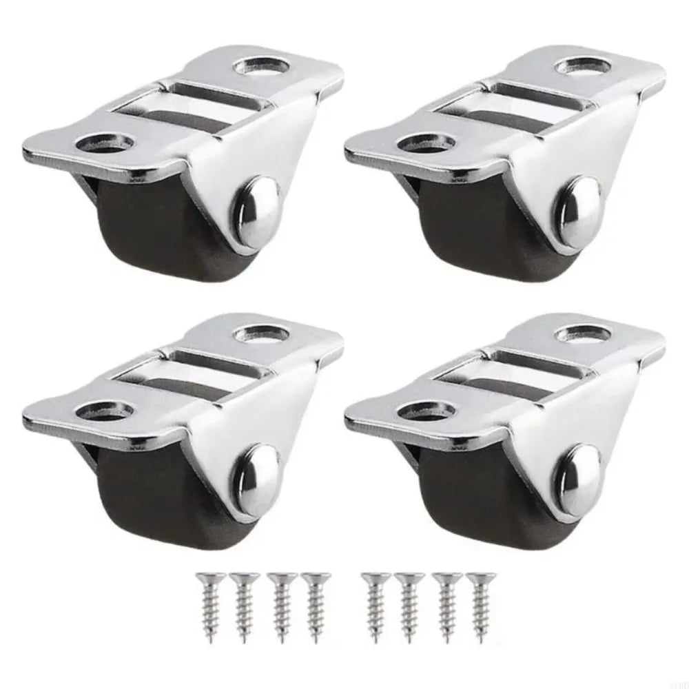 4pcs 1/2 Inch Furniture Mini Casters Steel Top Plate Multifunctional Drawer Slide Wheel Pulley Rubber Roller Vue Orange-0.5in