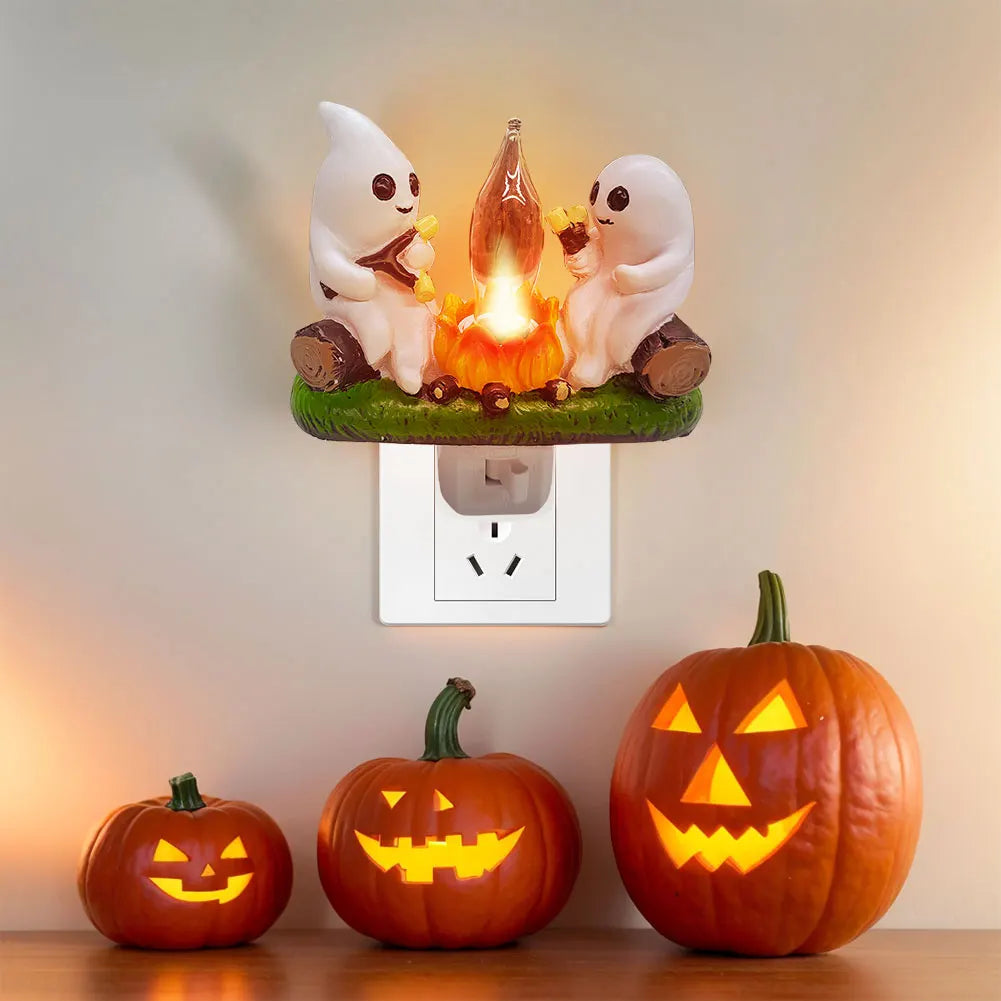 1-6Pcs Ghost Campfire Night Light Fashionable Spooky Fire Faux Lantern Plug in Lamp Halloween Ghost Campfire Halloween Decor Vue