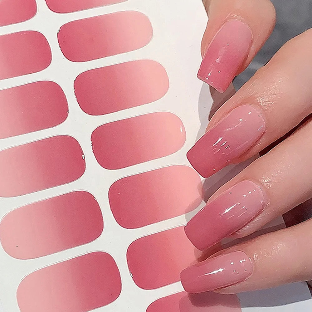 Semi-cured Gel Nail Stickers Solid Color Nail Semi-baked Tips Full Paste Nail Decals UV Lamp Need Vue