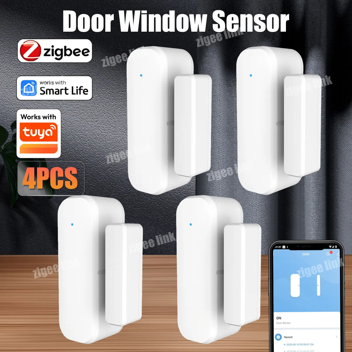4pcs Zigbee Door Window Sensor Open Closed Detector Wireless Security Burglar For Tuya Smart Home Alarm Protection Need Gateway Vue