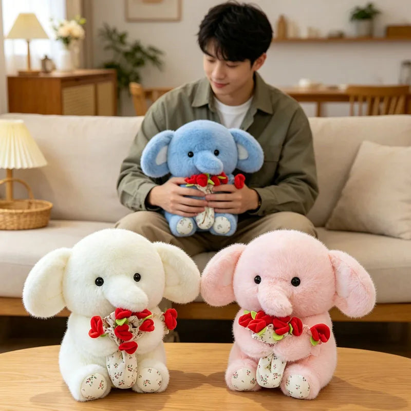 Cartoon Rose Elephant Plush Toy Cute Blue Stuffed Animal for Girlfriend Comfort Doll Anxiety Relief Birthday Gift Snuggle Buddy Vue