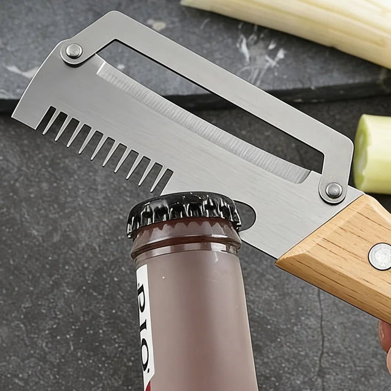Stainless Steel Vegetable Peeler with Wooden Handle 3-in-1 Fruit Potato Peeler with Bottle Opener Kitchen Peeling Cooking Tools Vue