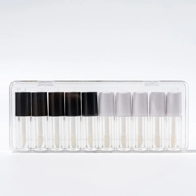 1.2ML Empty Lip Gloss Tube Set Private Label Plastic Refillable Bottles Liquid Lipstick Container lipgloss Sample Mini Tubes Vue black white 10 sets