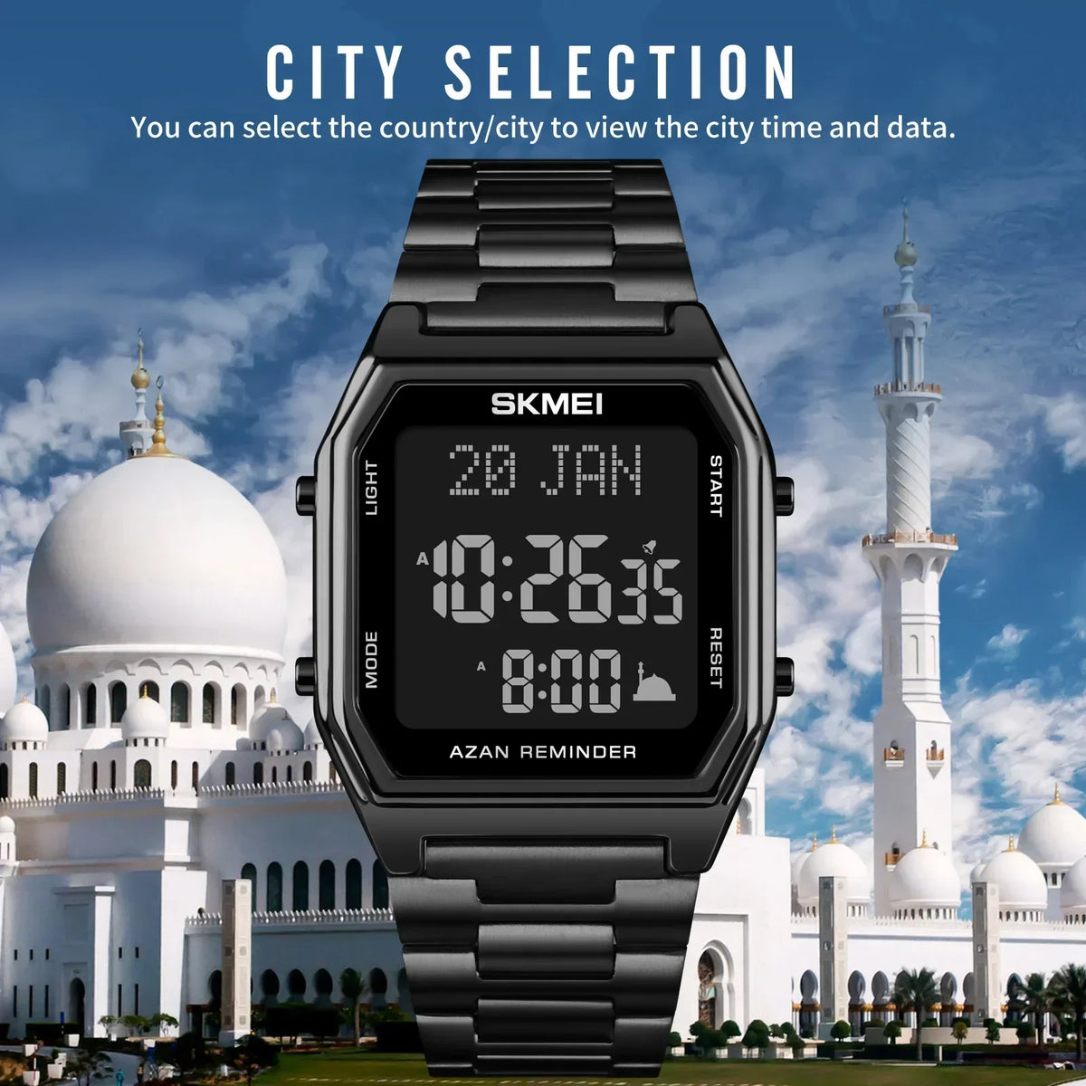 SKMEI 1763 Men's Digital Watch – Qibla & Hijri Calendar Digital Sport Watch Vue