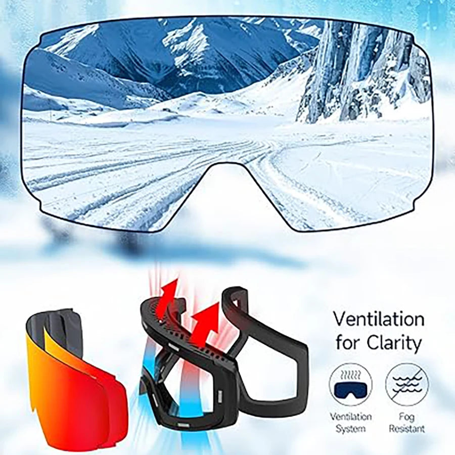 Snowboard Goggles Snow Wide Vision Over Glasses UV Protection Anti Fog Unisex Winter Goggles Vue