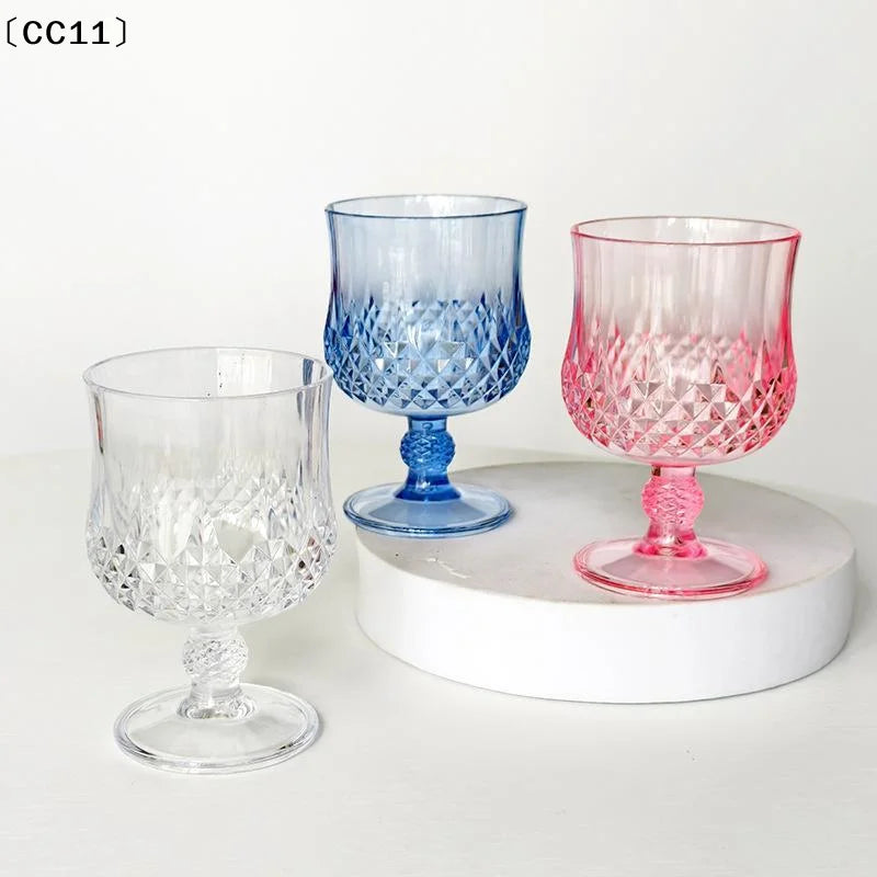 Plastic Wine Glasses Vintage Champagne Cups Cut Goblets Unbreakable