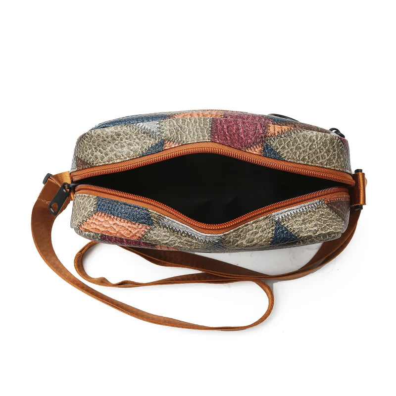Block Patchwork Crossbody Pouch Smooth Zipper Closure Portable Sling Vue