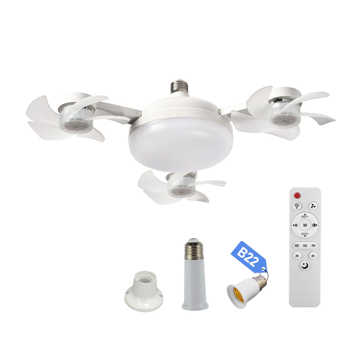 E27 Dimmable LED Socket Drone Fan Light with RC & Extension Rod Light Bulb Fans 2 In 1 Hanging Fans for Dining Room Living Room Vue white China Mainland