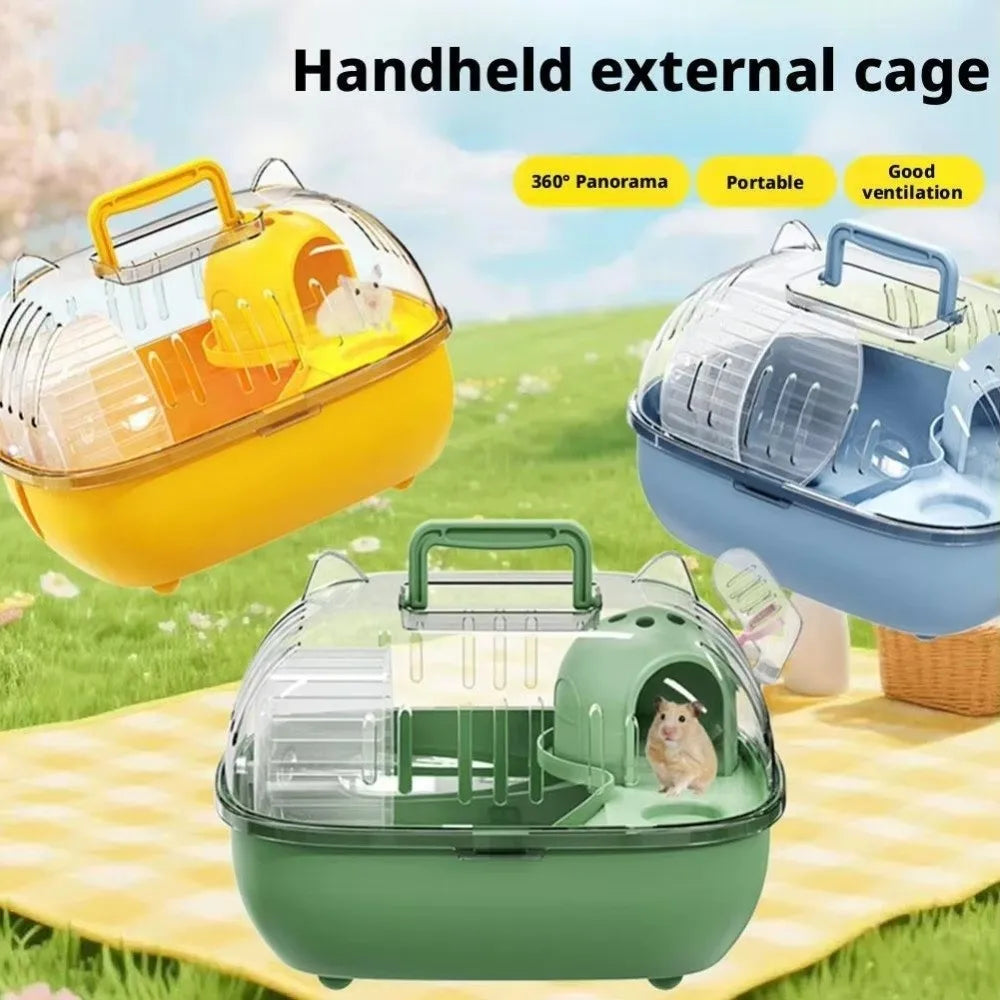 Transparent Cover Hamster Carrier Box Large Space Double Layer Travel Hamster Cage Ventilation Slots Escape Proof Hamster Villa Vue