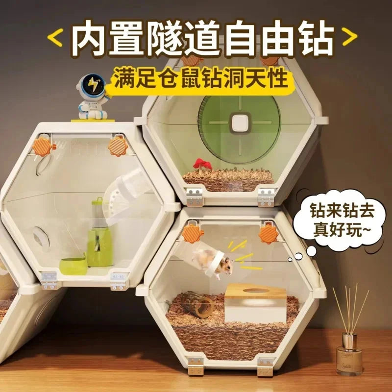 Acrylic Hamster Cage Luxury Villa Enclosure Transparent Pet Breeding Box Complete Set Home Small Animal Habitat Easy Clean Vue